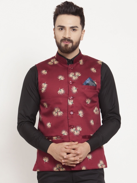 

KLOTTHE Men Maroon Floral Printed Nehru Jacket
