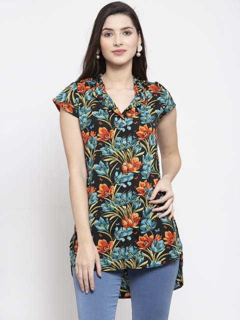 

Purple State Women Black Floral Printed High-Low Top