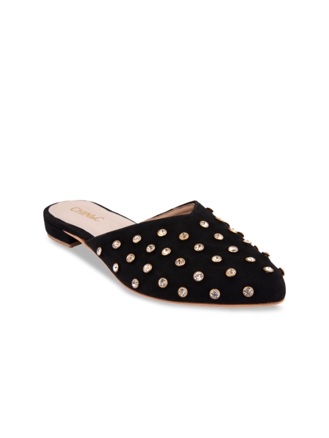 

CHINI C Women Black Embellished Mules