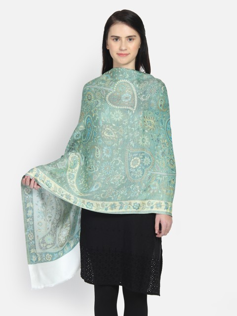 

Anekaant Women White & Blue Woven Design Shawl