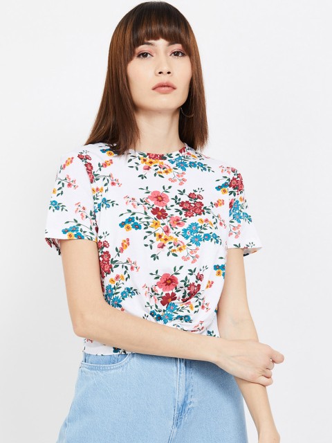 

Ginger by Lifestyle Women White Floral Print Pure Cotton Top