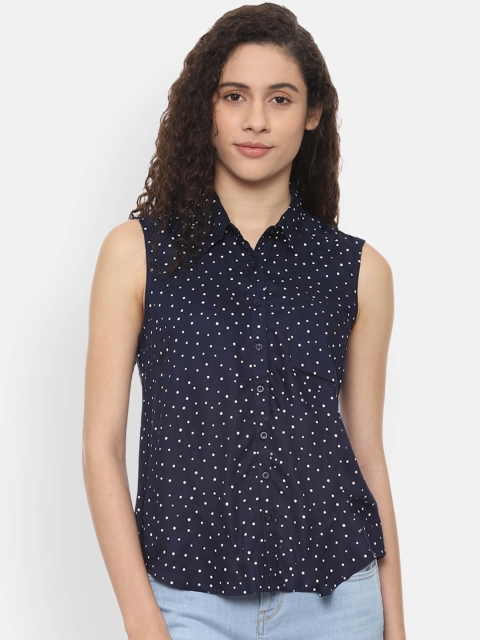 

People Women Navy Blue & White Regular Fit Printed Casual Shirt