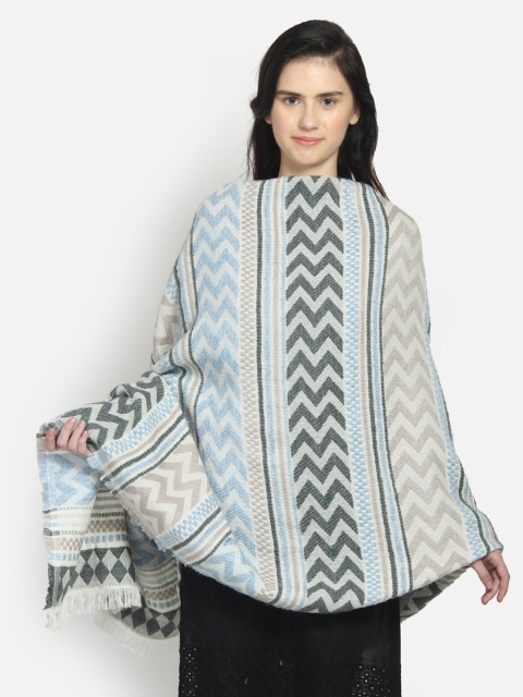 

Anekaant Women Blue Woven Design Chevron Shawl