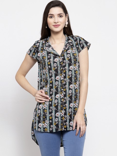 

Purple State Women Black Floral Printed High-Low Top