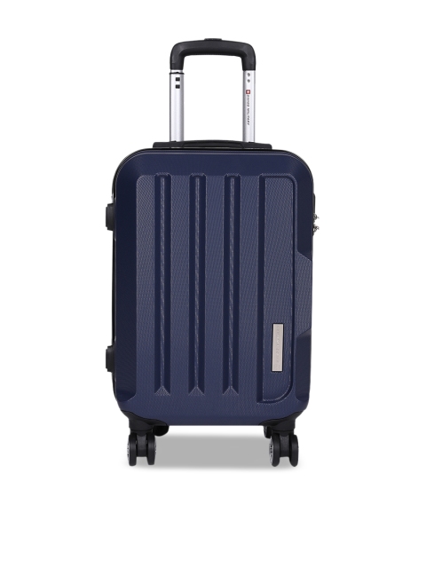 

SWISS MILITARY Navy Blue Textured Trolley Suitcase With USB Charging Port
