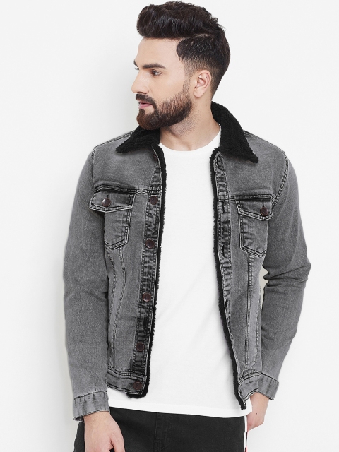 

FUGAZEE Men Grey Solid Denim Jacket
