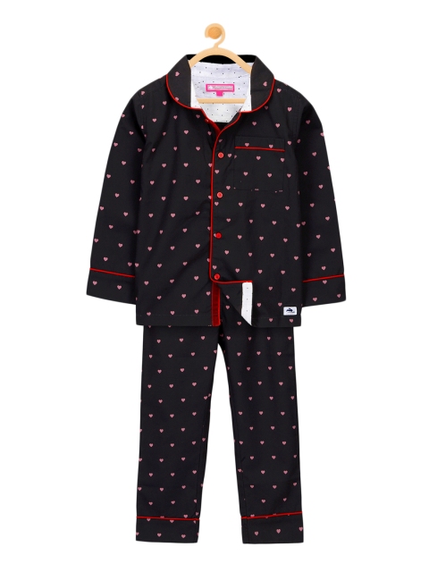 

Cherry Crumble Kids Black & Red Printed Night suit