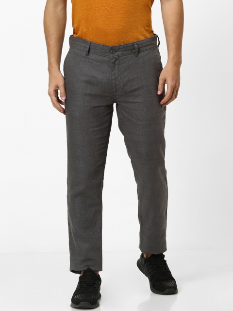 

Celio Men Grey Slim Fit Solid Regular Pure Linen Sustainable Trousers