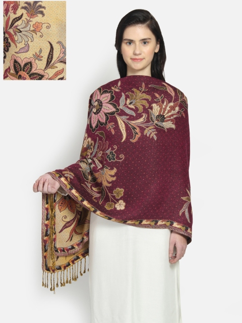 

Anekaant Women Purple & Cream-Coloured Woven Design Reversible Shawl