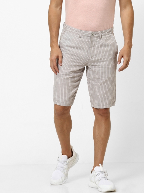 

Celio Men Grey Striped Regular Fit Regular Linen Cotton Sustainable Shorts