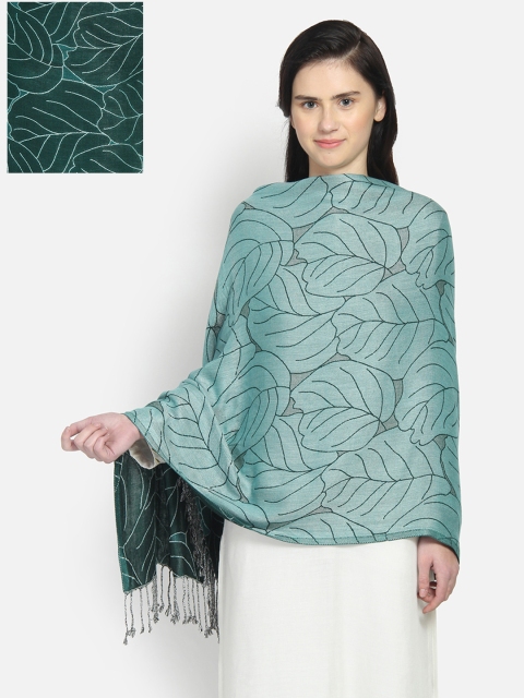 

Anekaant Women Green Woven Design Reversible Shawl, Sea green