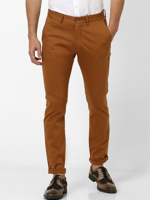 Men Brown Slim Fit Solid Regular Sustainable Trousers