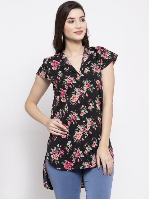 

Purple State Women Black Floral Printed High-Low Top