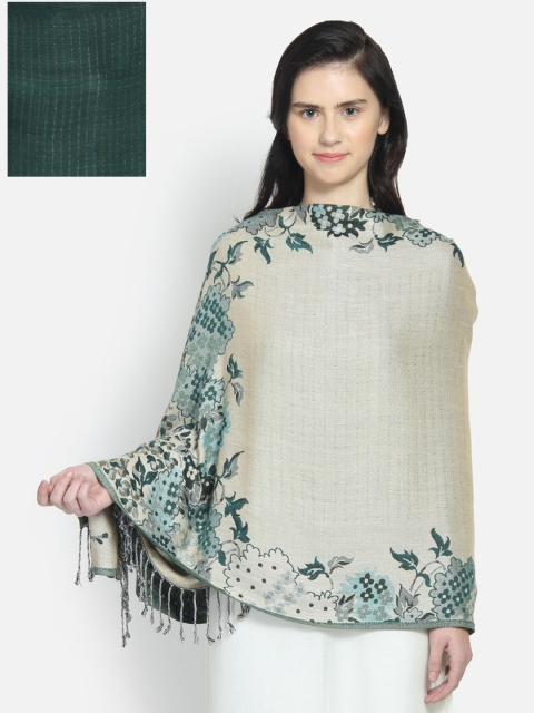

Anekaant Women Green & Beige Woven Design Reversible Shawl