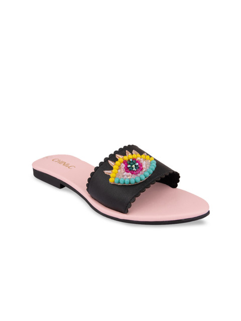 

CHINI C Women Black Embellished Open Toe Flats