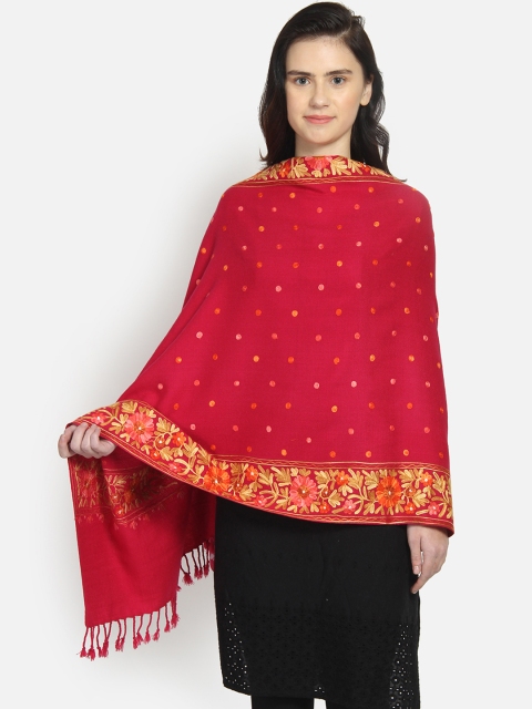 

Anekaant Women Red & Orange Floral Aari Embroidered Shawl