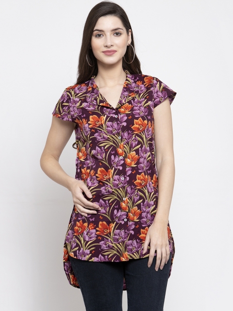 

Purple State Women Purple Floral Printed High-Low Top