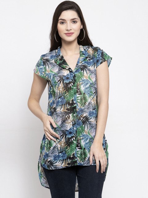 

Purple State Women Multicoloured Tropical Printed High-Low Top, Multi