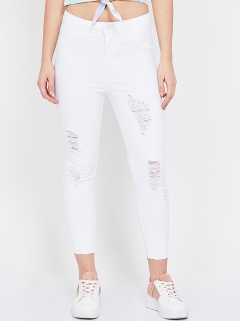 

Ginger by Lifestyle Women White Skinny Fit Mid-Rise Highly Distressed Jeans