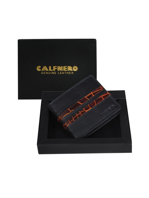 

CALFNERO Men Black Solid Leather Two Fold Wallet