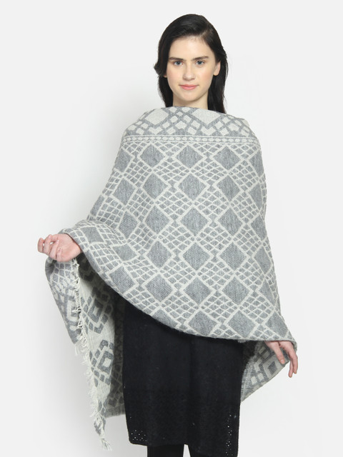 

Anekaant Women Grey Geometric Woven Design Shawl