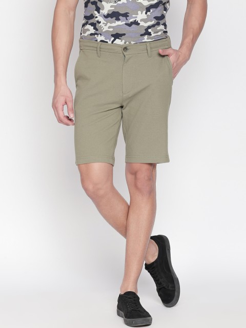 

BYFORD by Pantaloons Men Olive Green Solid Slim Fit Regular Shorts