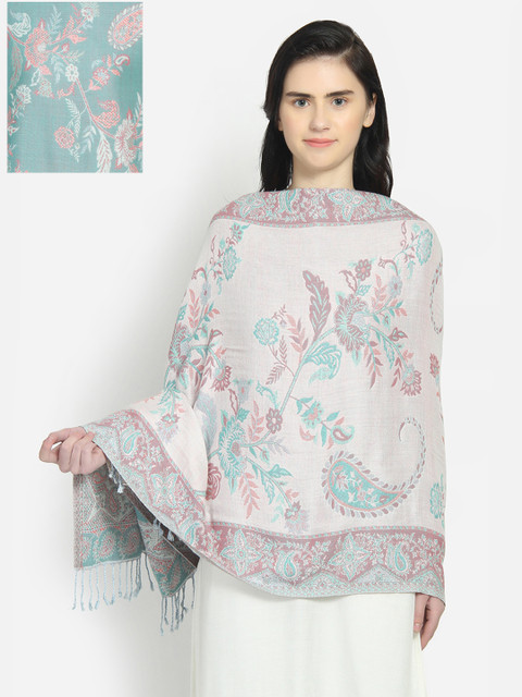

Anekaant Women Blue Woven Design Floral Paisley Reversible Shawl