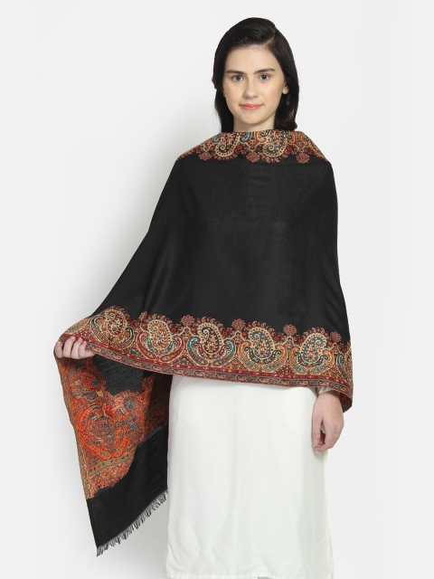 

Anekaant Women Black & Maroon Paisley Woven Design Shawl