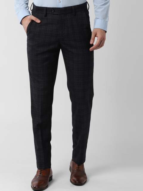 

Peter England Men Black Slim Fit Checked Formal Trousers