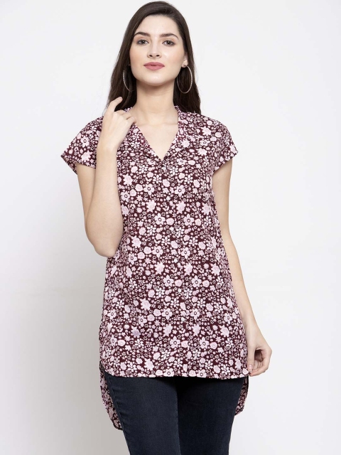 

Purple State Women Burgundy Floral Printed High-Low Top