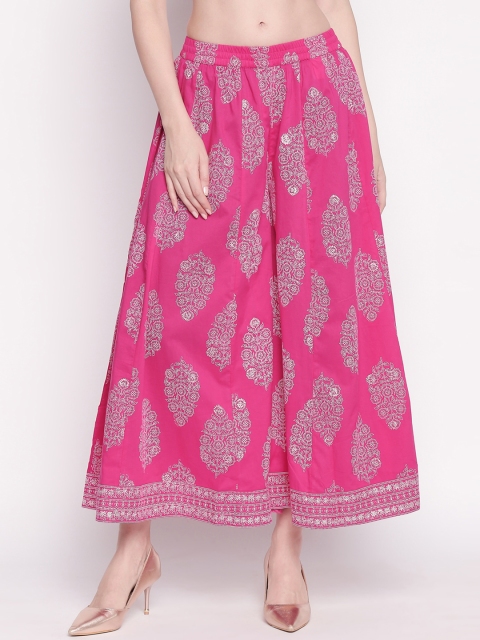 

RANGMANCH BY PANTALOONS Women Pink Printed Wide Leg Palazzos