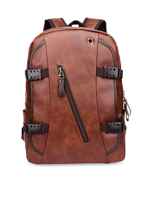 

FUR JADEN Unisex Coffee Brown Textured Backpack