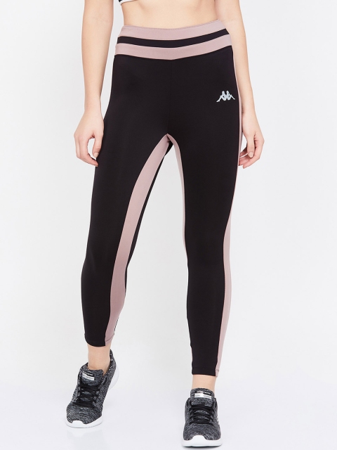 Kappa Women Black & Pink Colourblocked Tights
