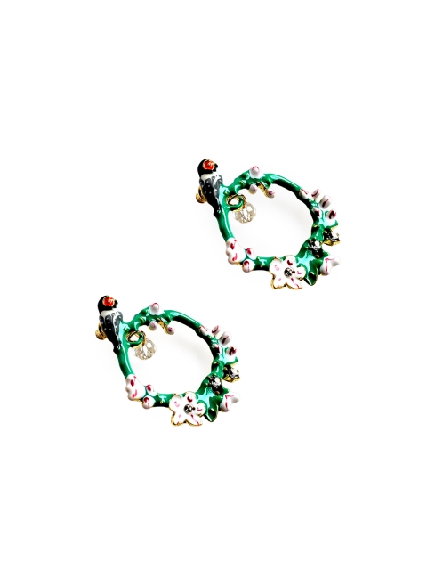 

Foxy Sperks Green & Gold-Plated Circular Drop Earrings