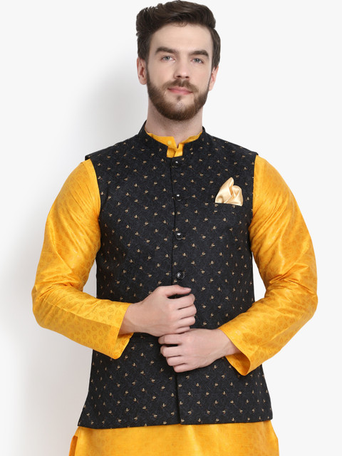 

KLOTTHE Men Black & Grey Printed Satin Nehru Jacket