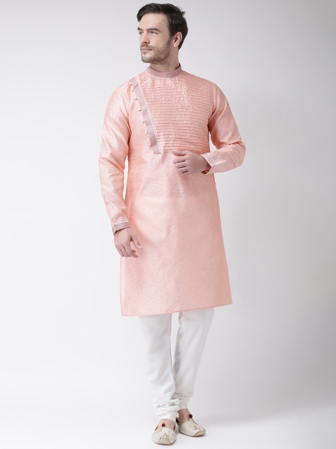 

SG LEMAN Men Peach-Coloured & White Self Design Kurta with Pyjamas