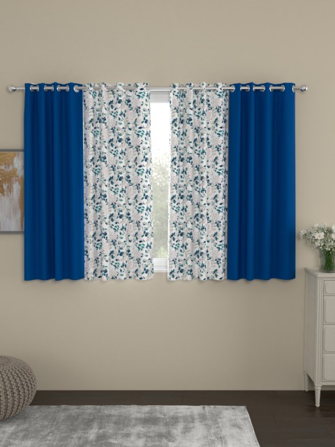 

ROSARA HOME Navy Blue & White Set of 4 Window Curtains