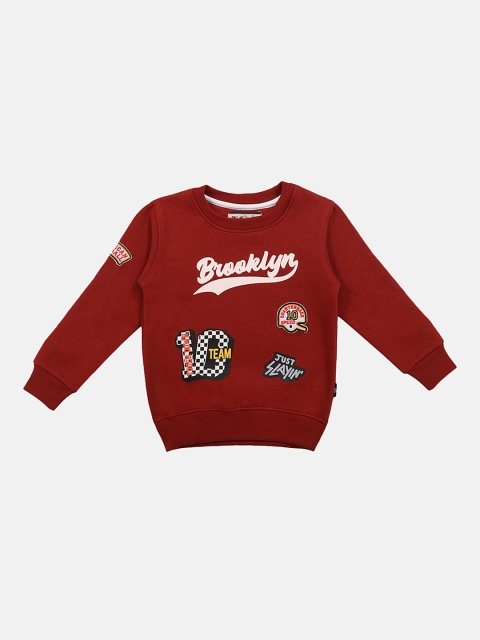 

Lil Tomatoes Boys Maroon Printed Fleece Sweatshirt
