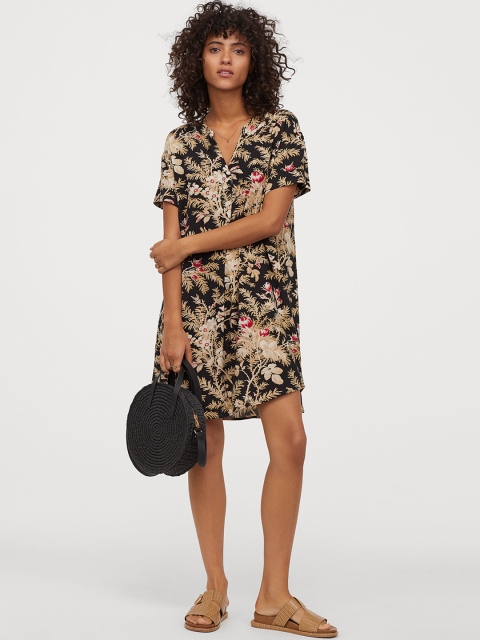 

H&M Women Black & Beige Printed V-neck Dress