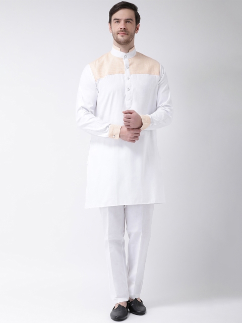 

SG LEMAN Men White & Peach-Coloured Self Design Kurta with Trousers