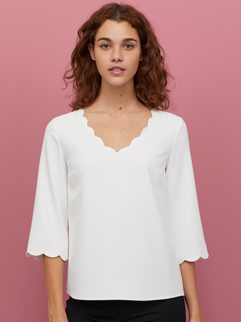 

H&M Women White Scallop-Trimmed Blouse