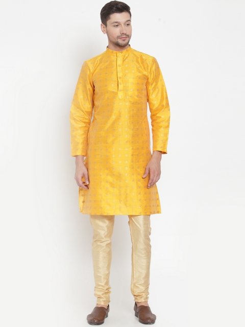 

KLOTTHE Men Yellow Woven Design Straight Kurta