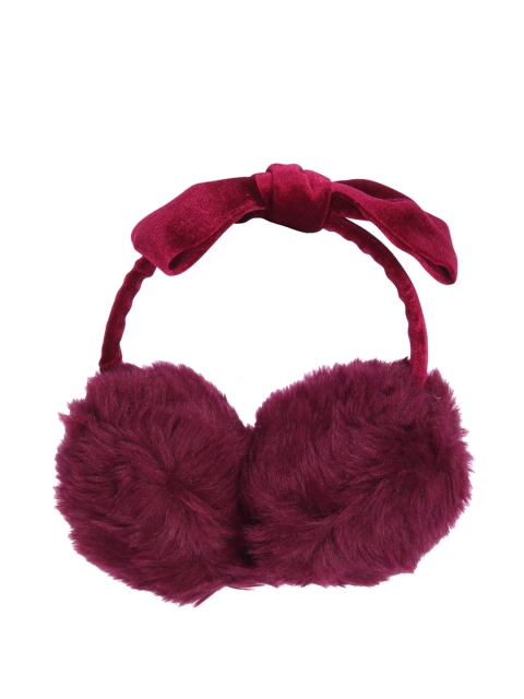 

CUTECUMBER Girls Maroon Ear Muffs With Bow & Fur Detail
