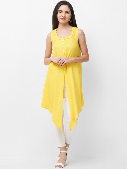 

Fusion Beats Women Yellow Solid Asymmetric A-Line Kurta