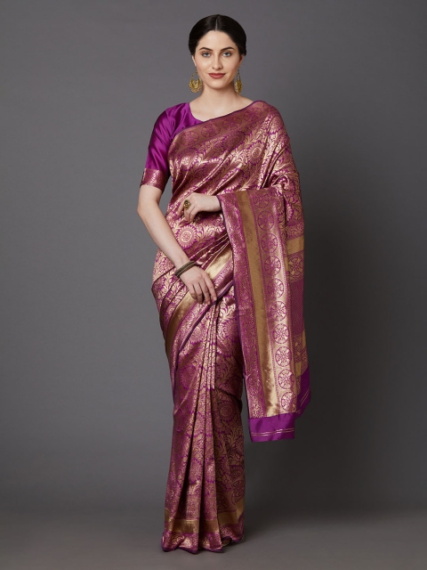 

Mitera Magenta & Gold-Toned Silk Blend Woven Design Banarasi Saree