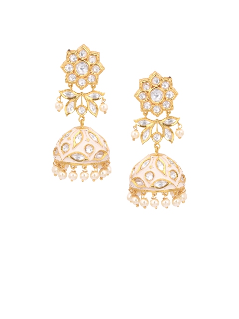 

Tistabene Cream-Coloured & Gold-Plated Enamelled Dome Shaped Jhumkas