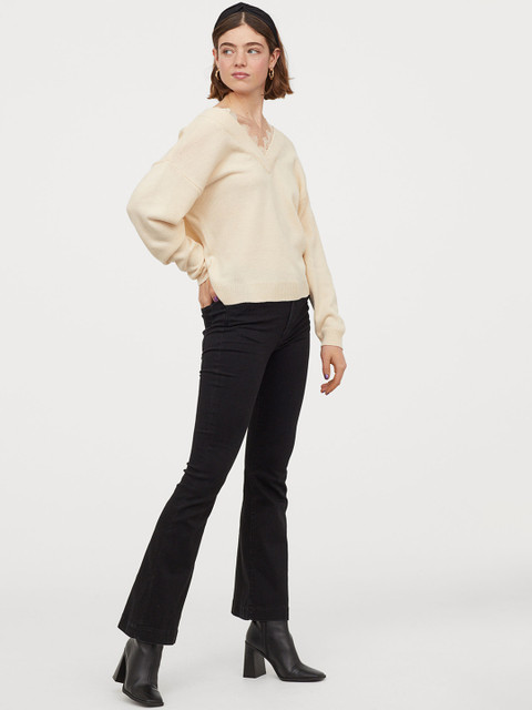 

H&M Women Beige Solid Lace-Trimmed Jumper