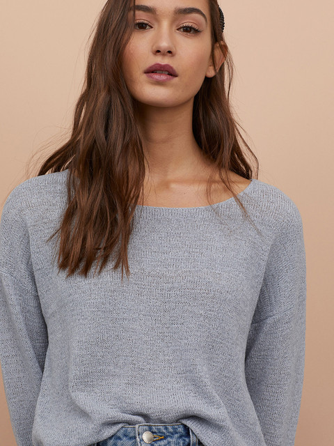 

H&M Women Blue Solid Loose-Knit Jumper