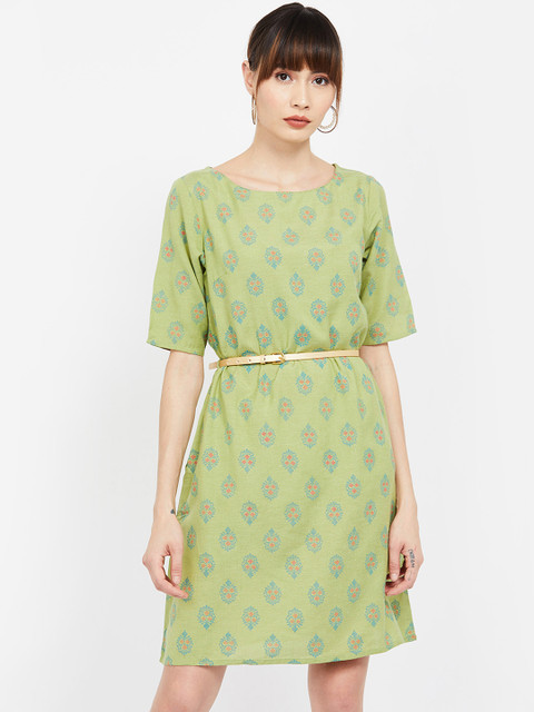 

Colour Me by Melange Women Green Printed Fit and Flare Dress