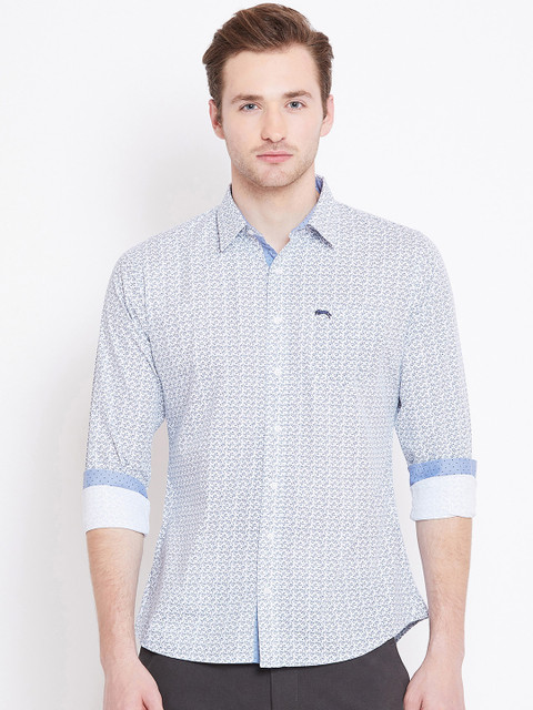 

JUMP USA Men White & Blue Slim Fit Printed Casual Shirt